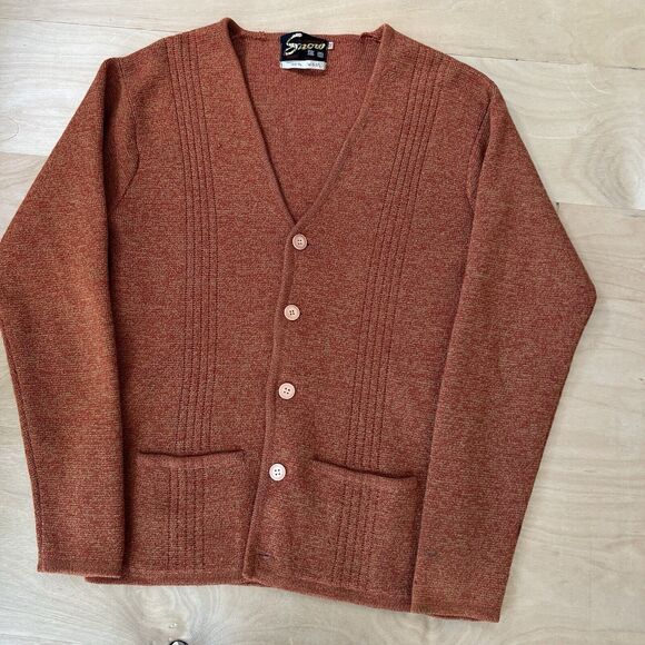 Vintage Snow Cardigan 34 Orange Wool Sweater 60s Winter Outerwear - Picture 11 of 11